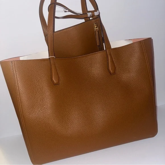 Tory Burch Tan Pebble Leather Tote with Pouch - Picture 3 of 9
